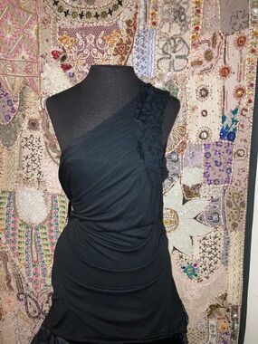 Massimo One-Shoulder Black Ruffle-Accented Dress